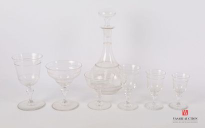 null Service de table en cristal à décor de filets comprenant six coupes à champagne,...