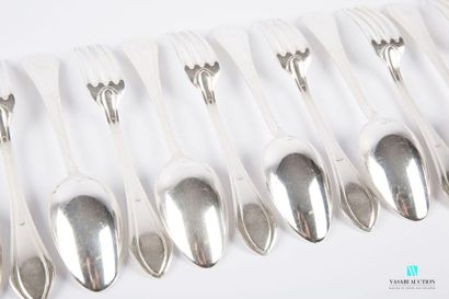 null A suite of ten silver-plated metal cutlery sets, the handle finished in a pointed...