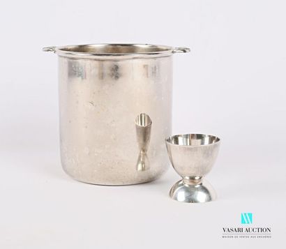 null Set consisting of a plain silver metal ice bucket with two small side grips...