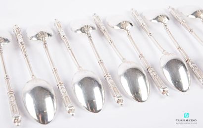 null A suite of twelve teaspoons in silver plated metal, the handle is said to be...