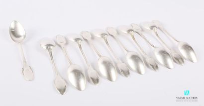 null A suite of eleven silver teaspoons, the handle decorated with fillets and finished...