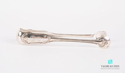 null Silver sugar tongs, the arms decorated with threads and leaf staples have a...