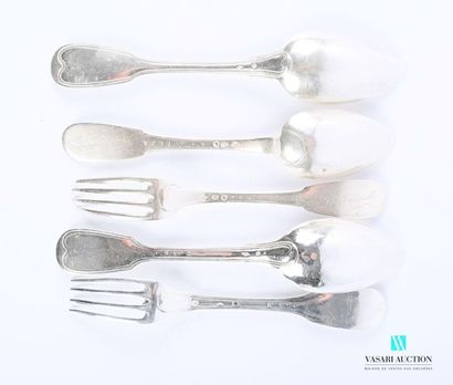 null Silver table cutlery, the handle decorated with fillets, monogrammed
(silver...