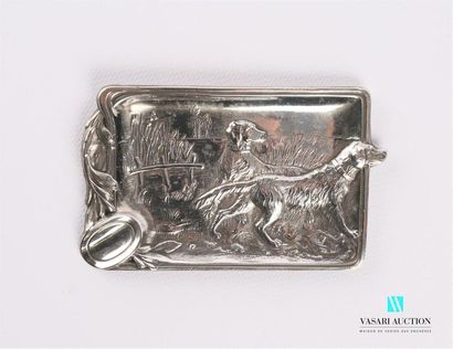 null Silver bronze ashtray in rectangular shape, the basin depicting two hunting...