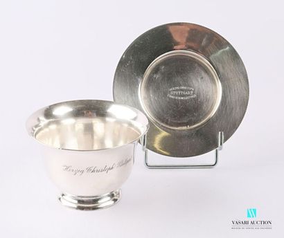 null Chocolate cup and saucer in plain silver metal, the cup marked Herzog Christoph...