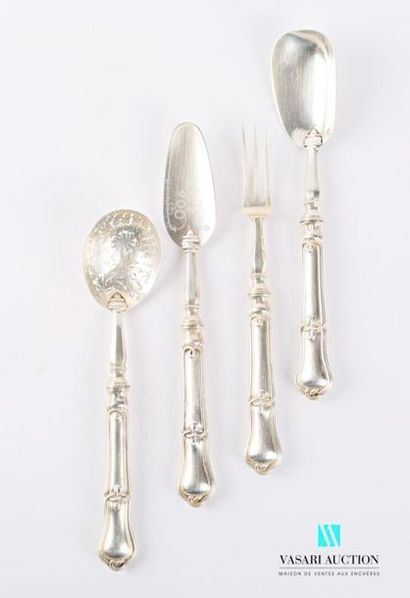 null Silver condiment serving platter comprising four pieces, the silver handle in...