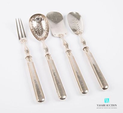 null Four-piece silver hors d'oeuvre set, the silver handle is filled with silver...