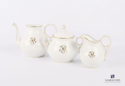 null White porcelain and piriform gold filet serving part with a pourer, a covered...