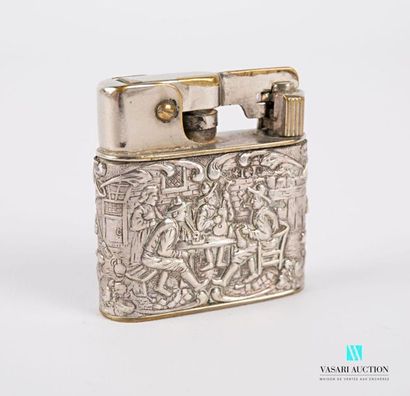 null Lighter, the silver frame depicting a tavern scene in an entourage of foliage...