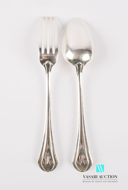 null Silver-plated metal cadet cutlery, the handle in the shape of an ogive decorated...