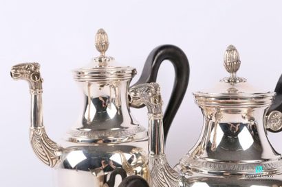 null Tea and coffee service in silvery metal including a teapot, a coffee pot, a...