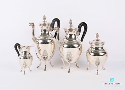 null Tea and coffee service in silvery metal including a teapot, a coffee pot, a...