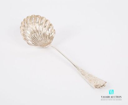 null Silver sprinkling spoon, the handle decorated with a blind cartouche and foliated...
