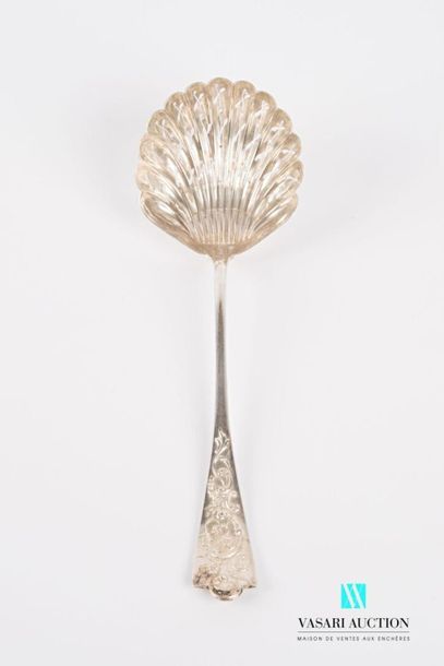 null Silver sprinkling spoon, the handle decorated with a blind cartouche and foliated...