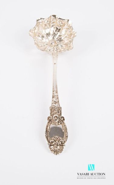 null Silver sprinkling spoon, the handle decorated with net is decorated with rinceaux,...