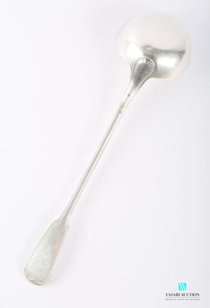 null Silver ladle (1819-1838), the handle decorated with nets and finished with the...