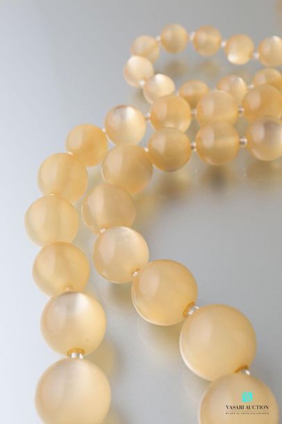 null Long necklace decorated with falling resin beads in imitation of moonstone.
Length:...