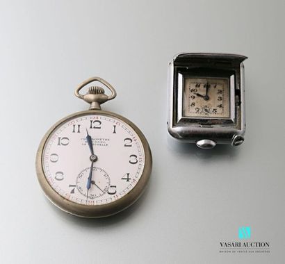 null Travel alarm clock, guilloché steel case, cream dial, hour markers Arabic numerals,,...