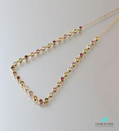 null Necklace in vermeil decorated with multicoloured round stones, clasp snap hook
Gross...