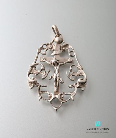 null Openwork silver pendant of animated form presenting in its center the Christ...