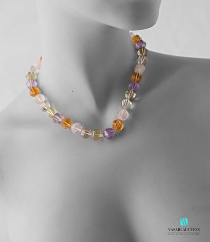 null Necklace decorated with pearls ribbed with amethysts, citrines, pink and smoke...