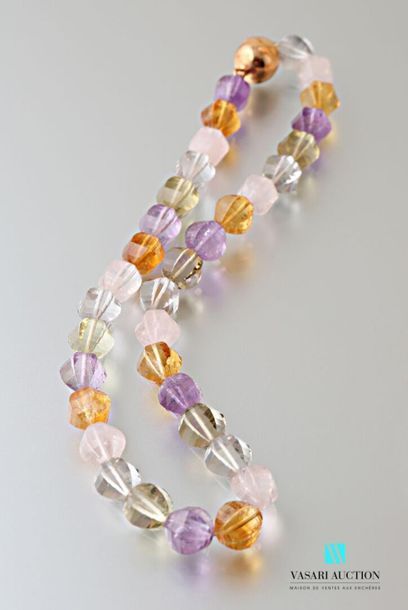 null Necklace decorated with pearls ribbed with amethysts, citrines, pink and smoke...