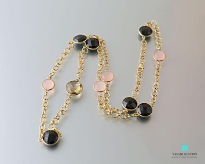 null Long necklace in vermeil decorated with faceted pink quartz pellets, faceted...
