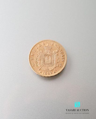 null Pièce en or de 20 francs, Napoléon III, 1862.
Poids : 6,43 g