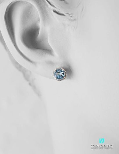 null Pair of round earrings in white gold 750 thousandths centered with a topaz in...