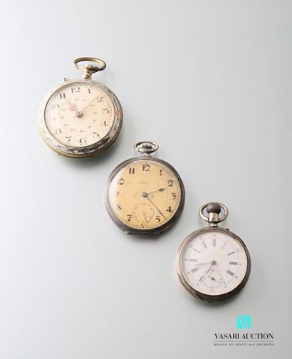 null Two silver pocket watches, the first features a white enamelled dial with Roman...