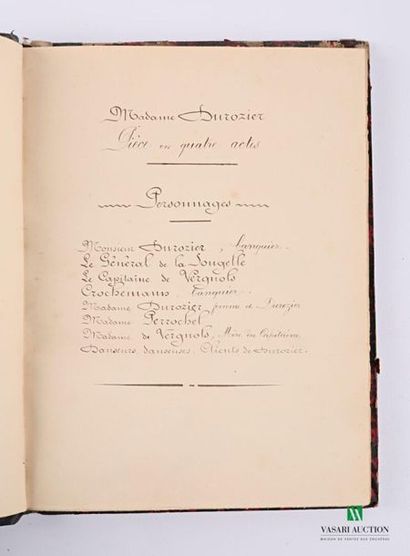 null [MANUSCRIBE]
ANONYME - Madame Durozier, play in four acts - one volume in-8°...