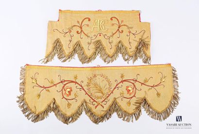 null Embroidery set comprising two pieces of embroidered fabric, one marked ARC in...