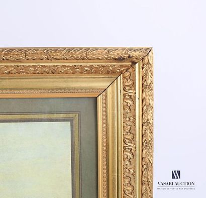  Wooden frame and stucco molded with acanthus leaves and bundles of laurel branches,...