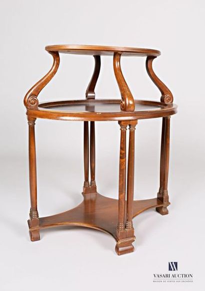  Tea table in natural wood molded and stained in imitation of mahogany, it has two...