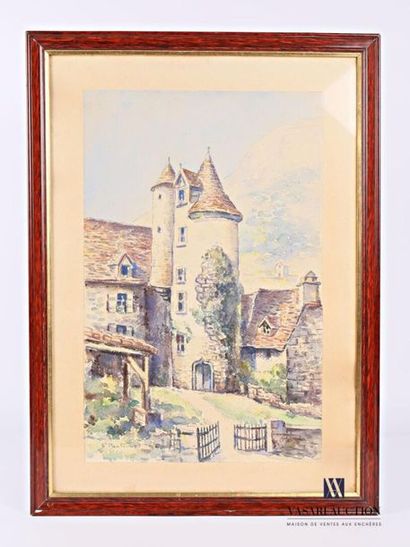  BONTEMPS F Entrance to the castle Watercolour on paper pasted on cardboard Signed...