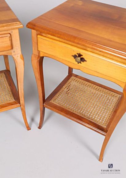  Pair of bedside tables in moulded natural wood, they open with a drawer in the belt...