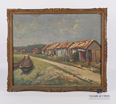  French school of the 20th century Fishermen's huts Oil on panel 33 x 41 cm Framed...