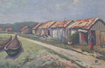  French school of the 20th century Fishermen's huts Oil on panel 33 x 41 cm Framed...