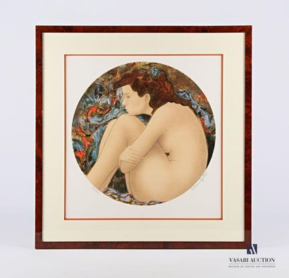 null BONNEFOIT Alain (born 1937)
Dreamy woman curled up 
Colour lithograph with round...
