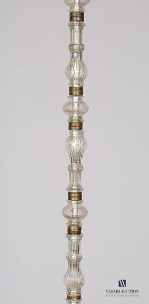 null Parquet lamp with three lights, the shaft decorated with moulded glass elements...