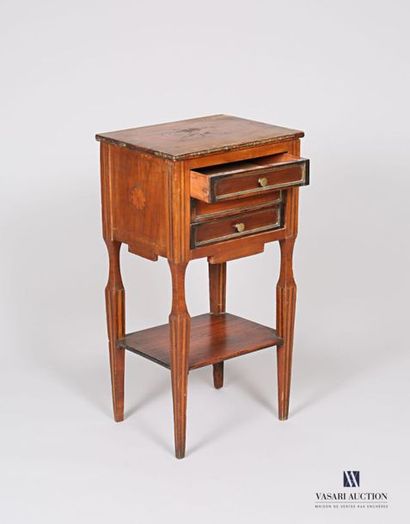 null Bedside table in wood and wood veneer, the front has three drawers, one of which...