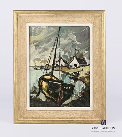 null BERNADAC Elie (1913-1999)
Sailboat and barque at low tide in Brittany
Oil on...