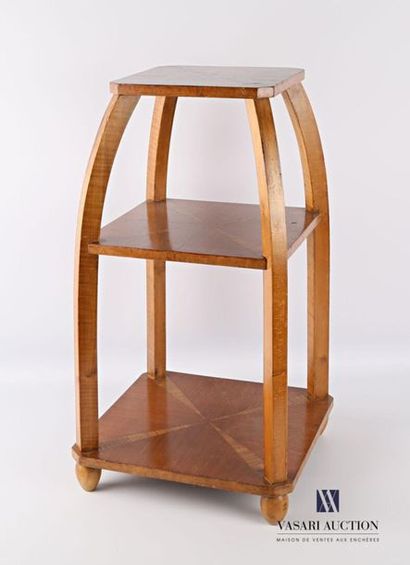 null Made of natural wood and veneer, the octagonal top has a radiating pattern,...