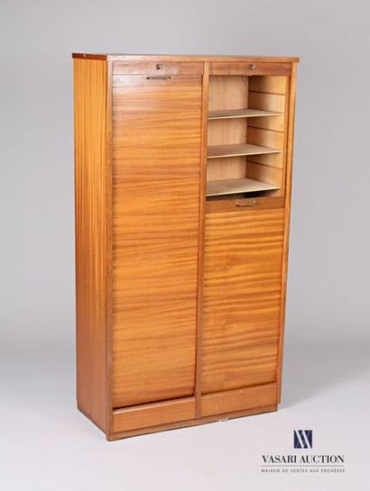  Filing cabinet with curtains in wood and walnut veneer, it opens on the front with...
