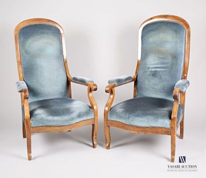 Pair of Voltaire armchairs in natural wood,...