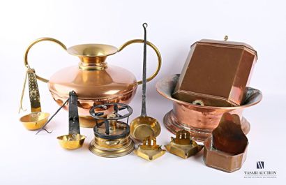 Copper and brass lot including a vase on...