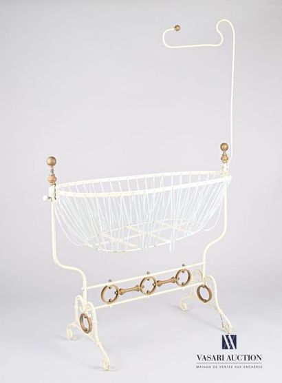 Cradle in white lacquered wrought iron with...