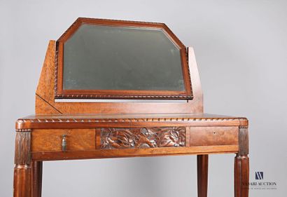null Dressing table in moulded, carved and veneered natural wood, the upper part...