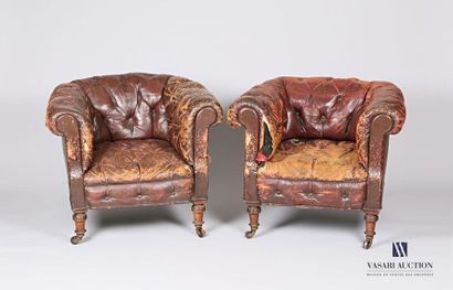 Pair of Chesterfield-style armchairs in upholstered...