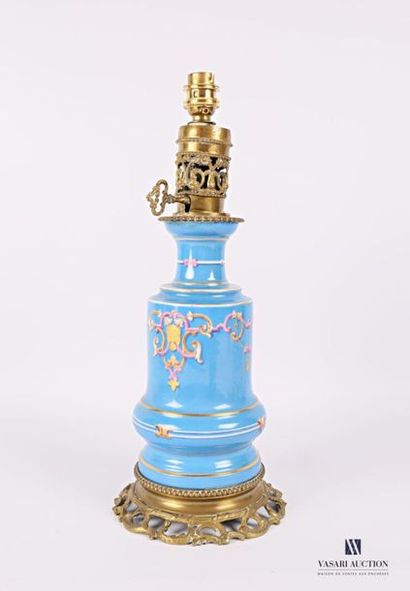 Foot of oil lamp in blue ceramic with gilded...